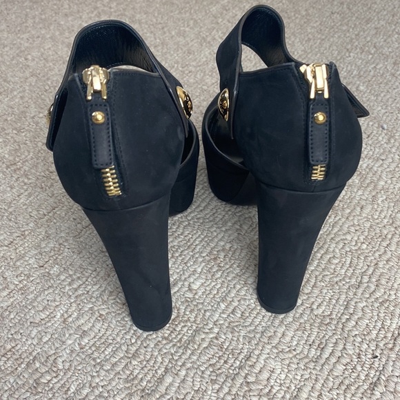 Louis Vuitton Nubuck Gold Button D’Orsay Platform Peeptoe Block Heel Sandal 41 - Picture 8 of 13